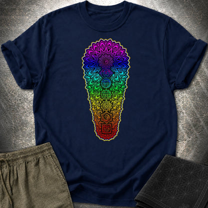 Chakra Spectrum Grounding Grid T-Shirt - Chakra Spectrum Grounding Grid T-Shirt - Navy