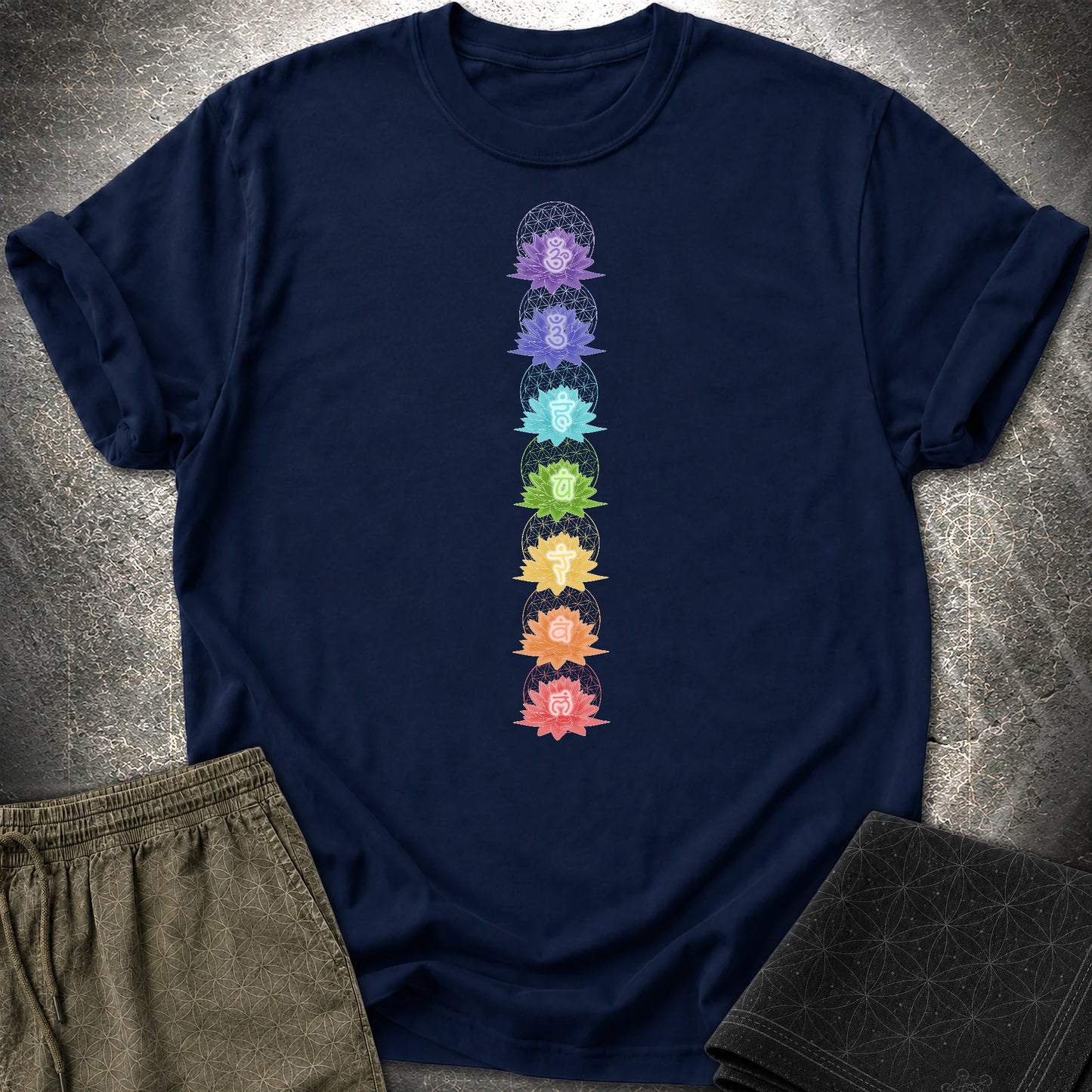 Lotus Flower Chakras T-Shirt - Lotus Flower Chakras T-Shirt - Navy