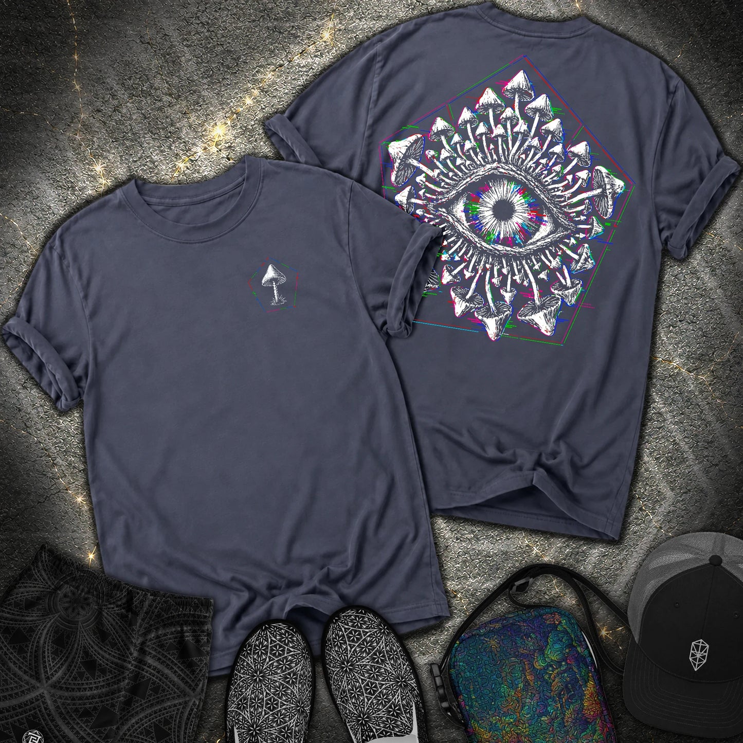 Third Eye Mushroom 2 Sided Comfort T-Shirt - Third Eye Mushroom 2 Sided Comfort T-Shirt - Navy