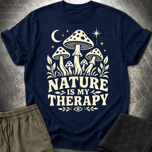 Nature Is My Therapy Mushroom T-Shirt - Nature Is My Therapy Mushroom T-Shirt - Navy