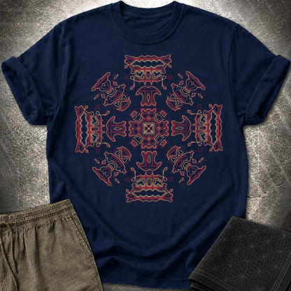 Shamanic Faces Geometric T-Shirt - Shamanic Faces Geometric T-Shirt - Navy