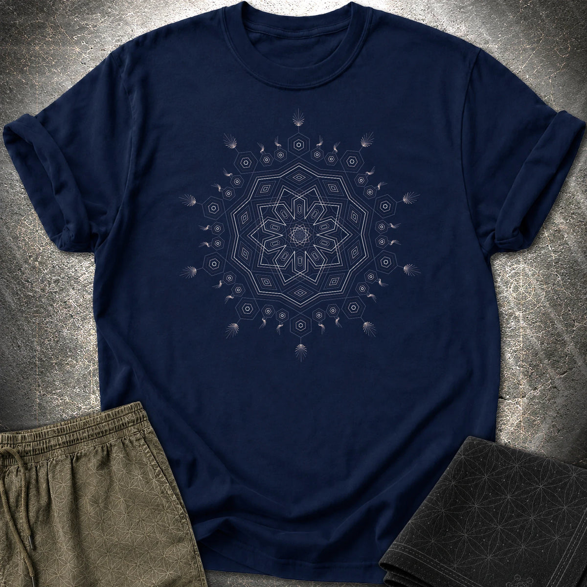 Sacred Geometry Mandala Boho Hippie Psychedelic Unisex T-Shirt - Sacred Geometry Mandala Boho Hippie Psychedelic Unisex T-Shirt - Navy