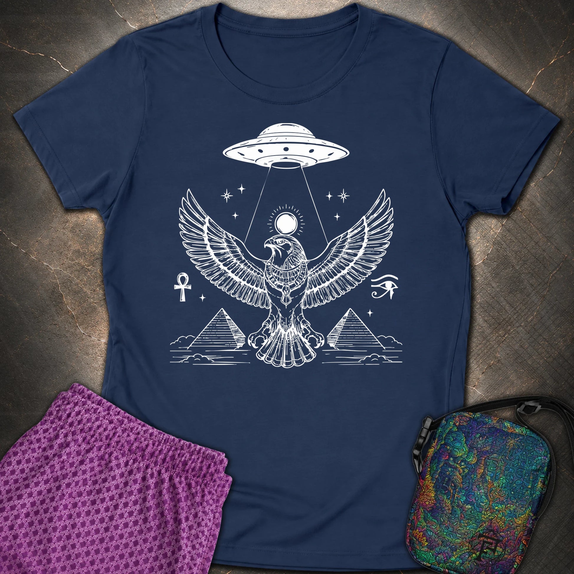 Solar Falcon Beneath the Starship - Solar Falcon Beneath the Starship Womens T-Shirt - Navy