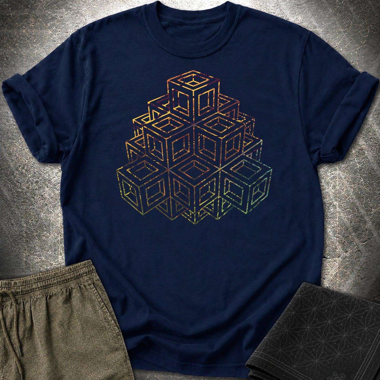 Dimensional Cubes T-Shirt - Dimensional Cubes T-Shirt - Navy