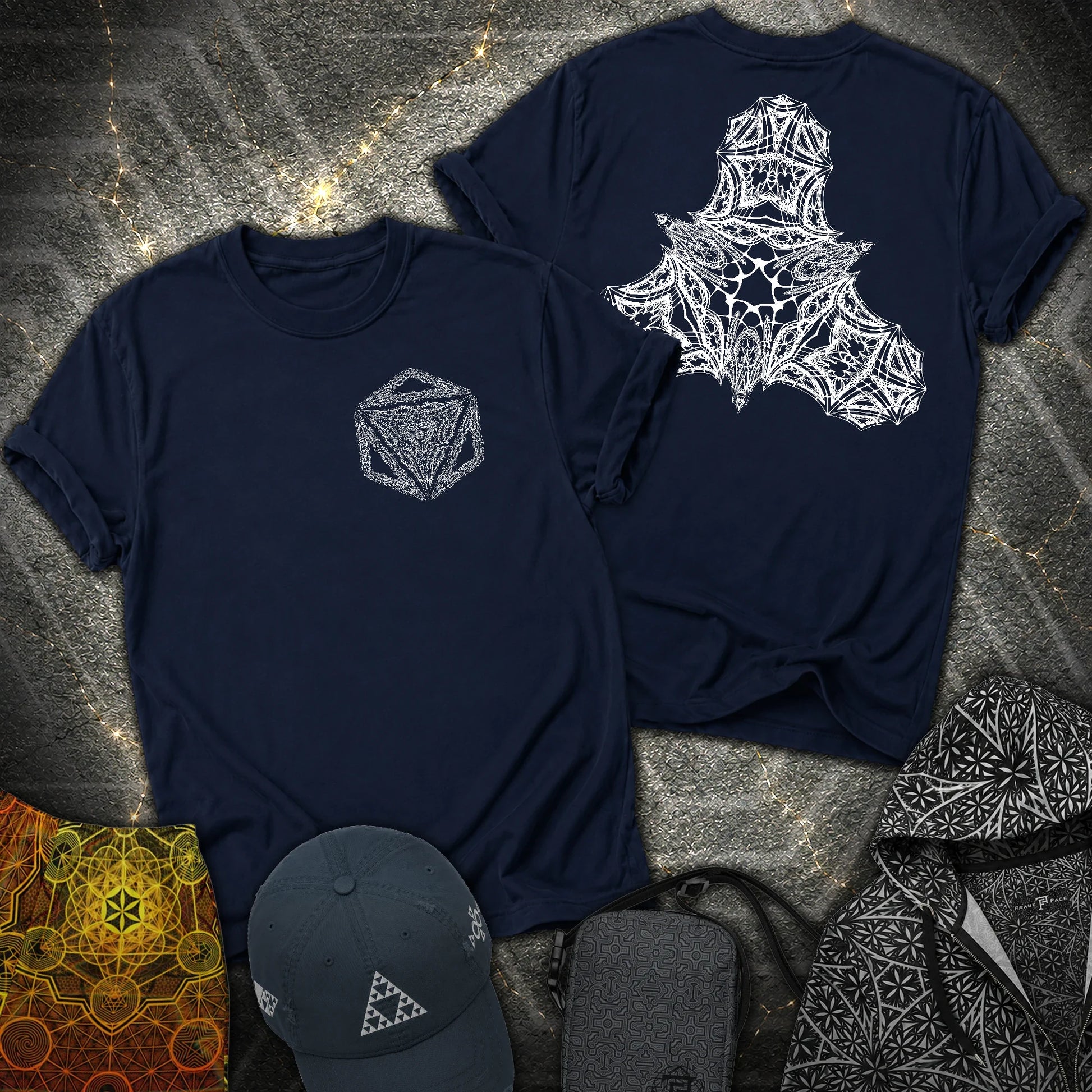 Organic Octahedron Geometry 2 Sided T-Shirt - Organic Octahedron Geometry 2 Sided T-Shirt - Navy