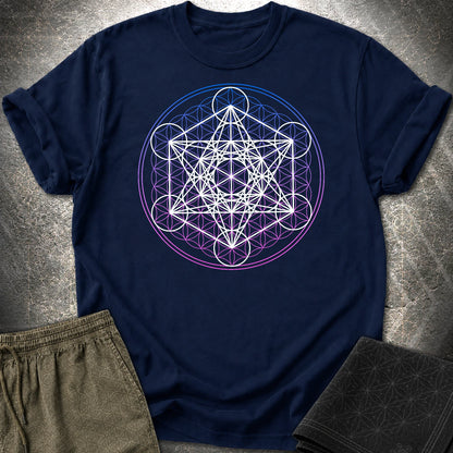 White Metatron Gradient Flower T-Shirt - White Metatron Gradient Flower T-Shirt - Navy