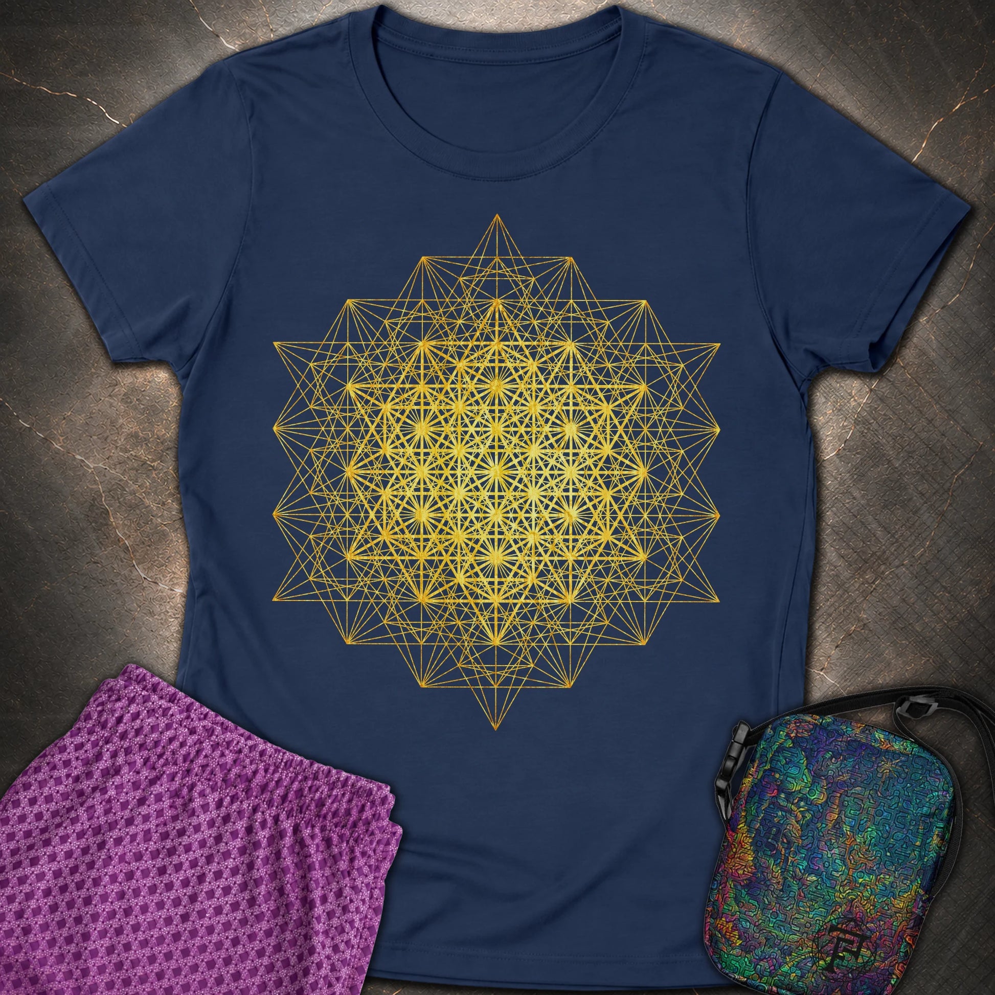 64 Tetrahedron Metatron Grid - 64 Tetrahedron Metatron Grid Womens T-Shirt - Navy