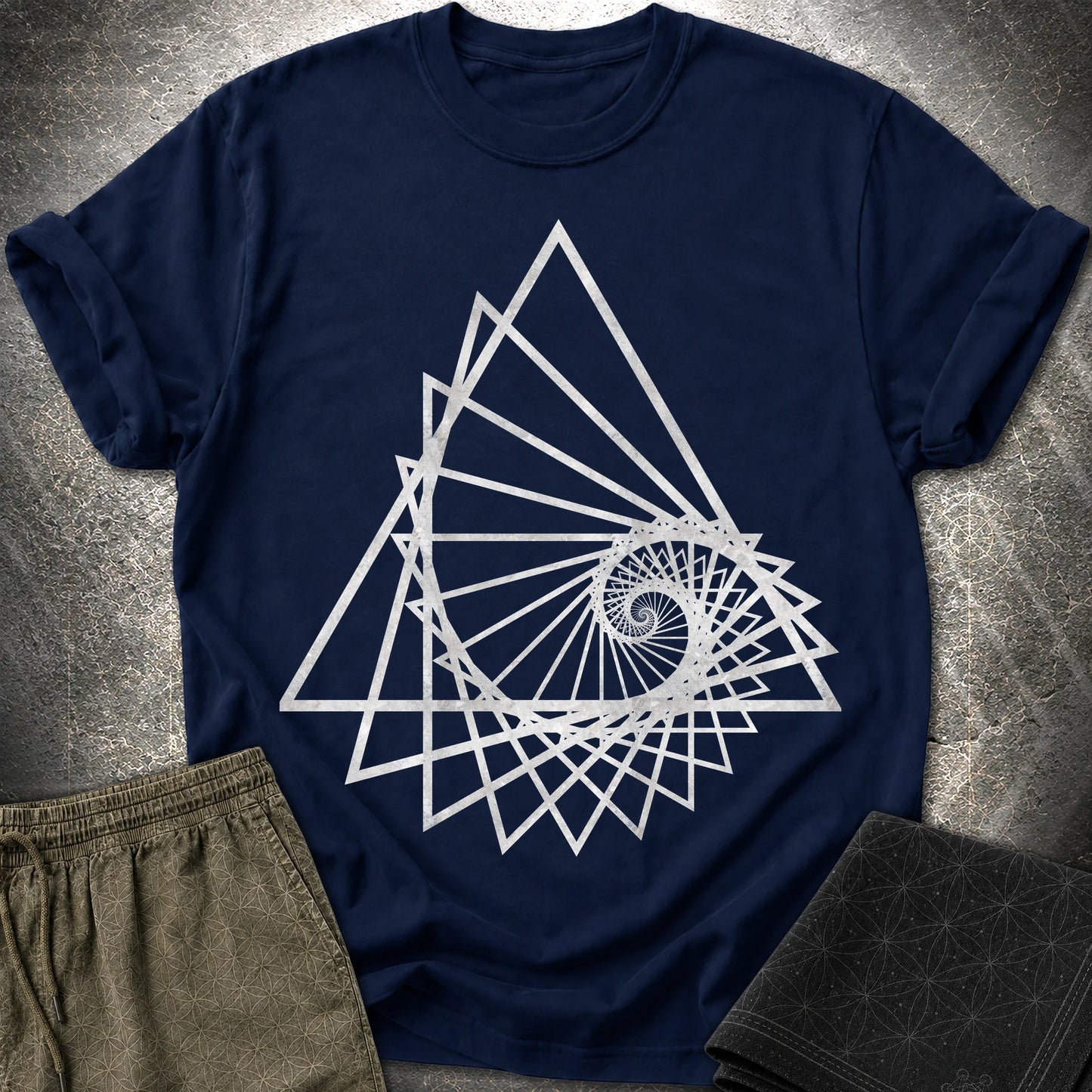 Spiralling Triangle Geometric T-Shirt - Spiralling Triangle Geometric T-Shirt - Navy
