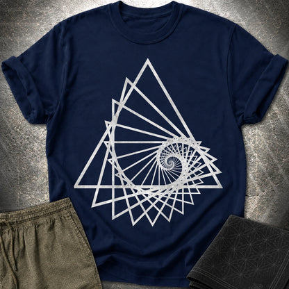 Spiralling Triangle Geometric T-Shirt - Spiralling Triangle Geometric T-Shirt - Navy