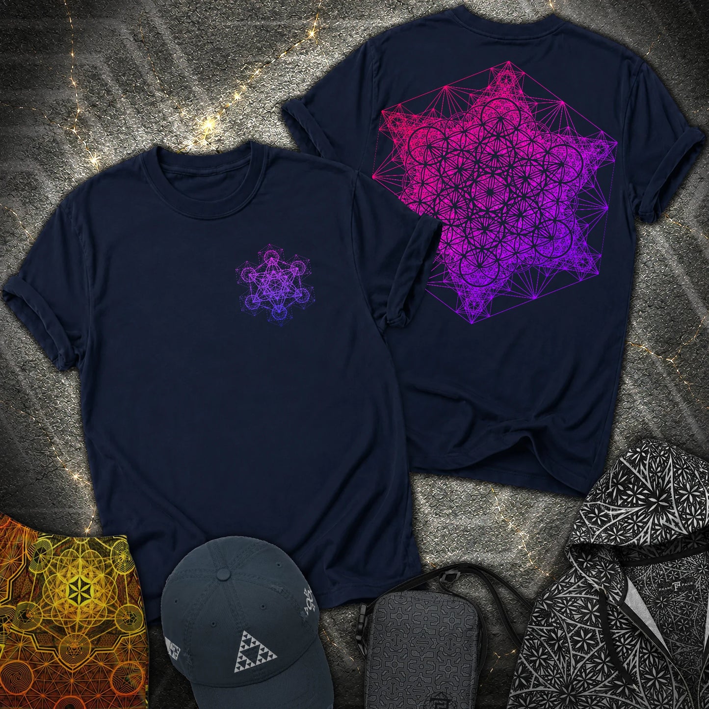 Metatron's Tesseract 2 Side 2 Sided T-Shirt - Metatron's Tesseract 2 Side 2 Sided T-Shirt - Navy