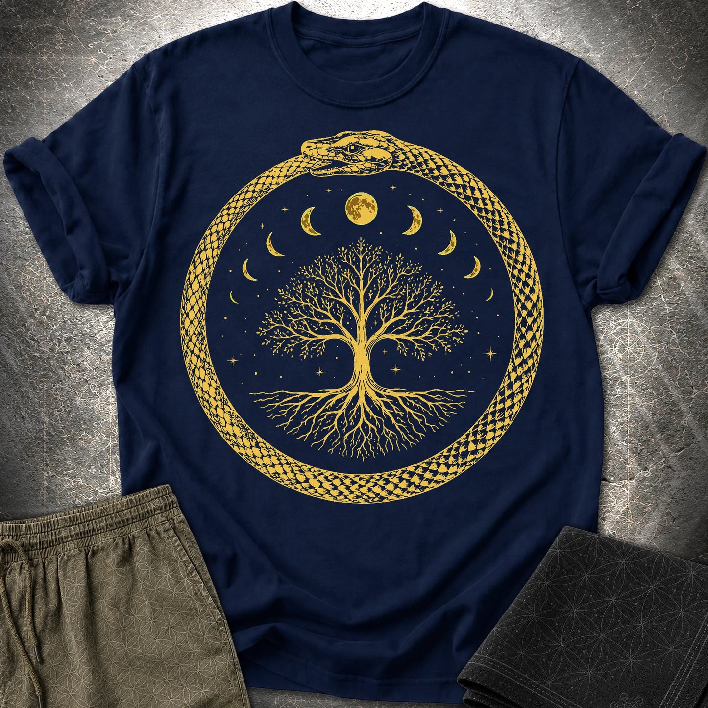 Ouroboros Moon Tree Unisex T-Shirt - Ouroboros Moon Tree Unisex T-Shirt - Navy