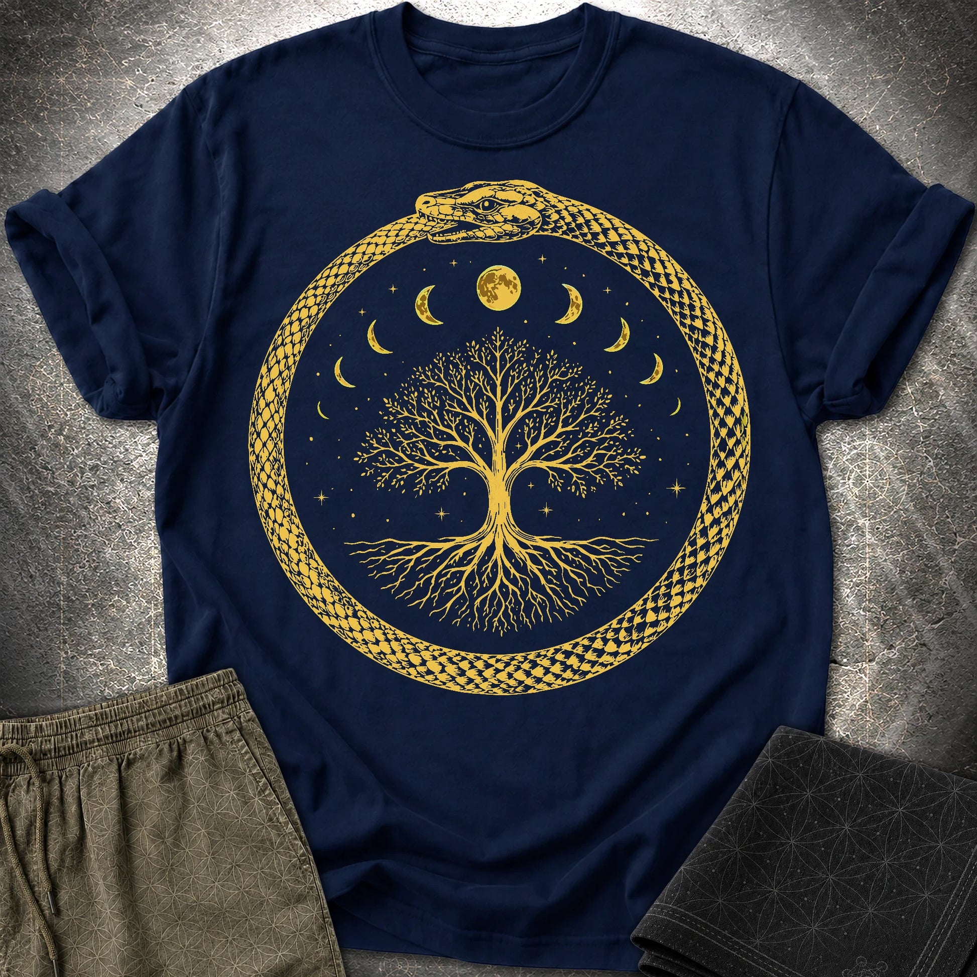 Ouroboros Moon Tree Unisex T-Shirt - Ouroboros Moon Tree Unisex T-Shirt - Navy