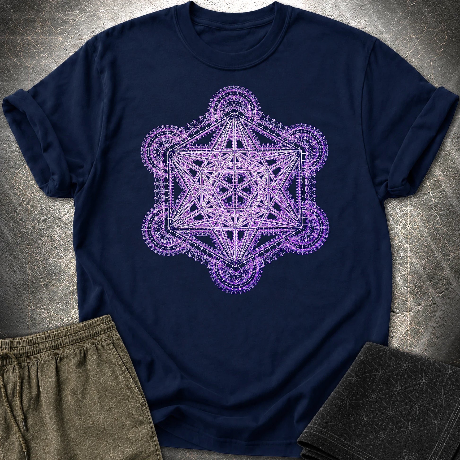 Intricate Metatron's Cube T-Shirt - Intricate Metatron's Cube T-Shirt - Navy