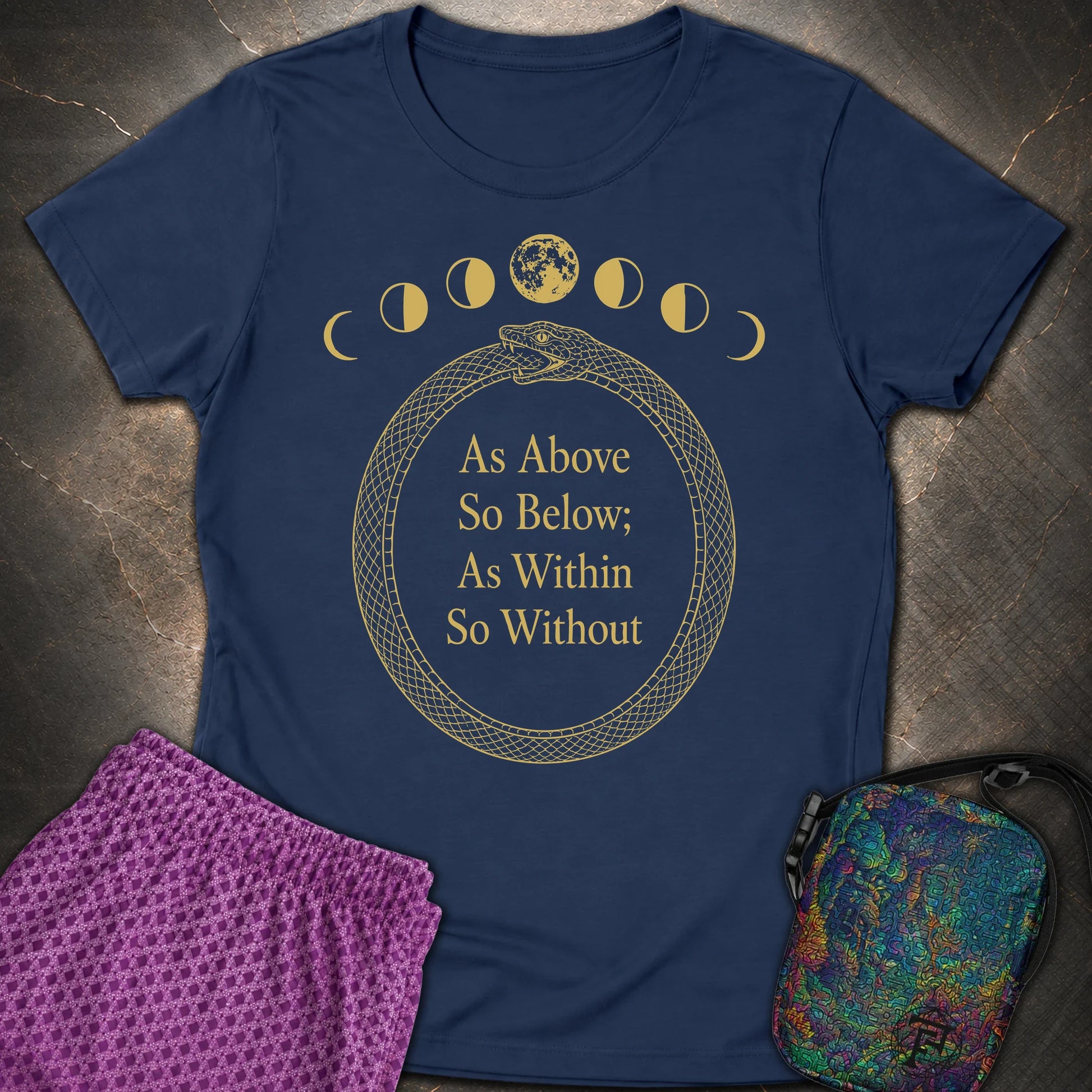 As Above So Below Gold Ouroboros - As Above So Below Gold Ouroboros Womens T-Shirt - Navy