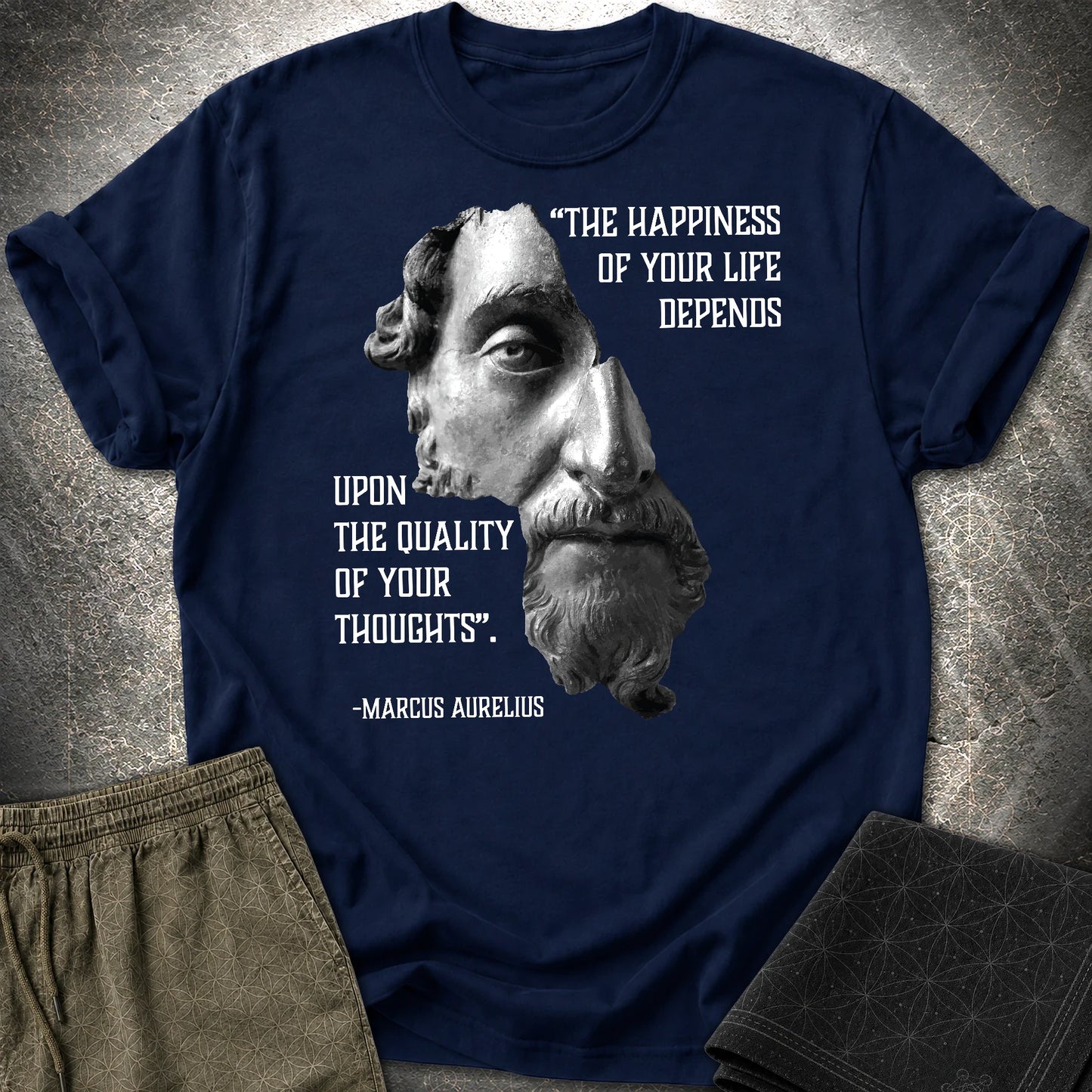 Marcus Aurelius Happiness T-Shirt - Marcus Aurelius Happiness T-Shirt - Navy