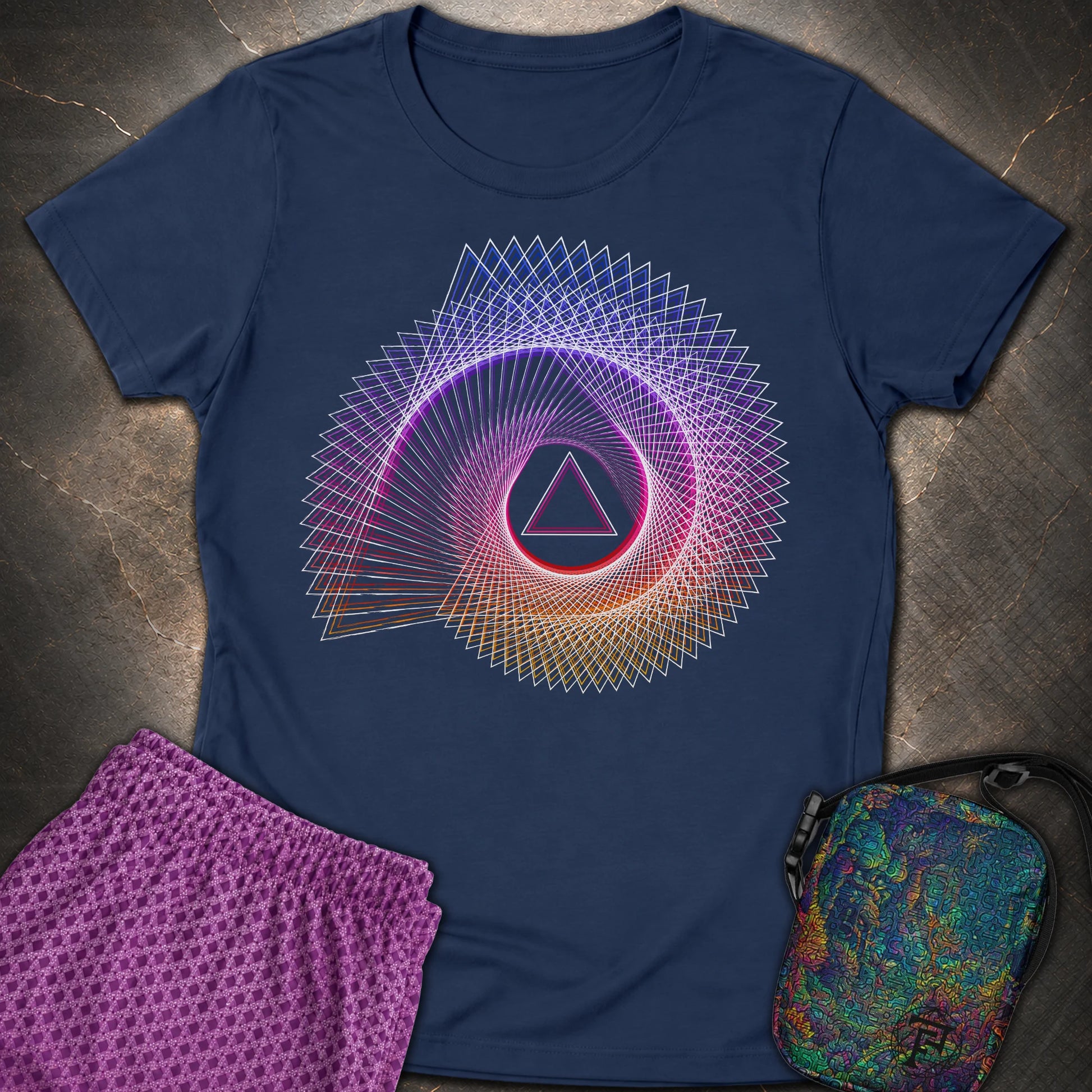 Spiralling Gradient Triangle - Spiralling Gradient Triangle Womens T-Shirt - Navy