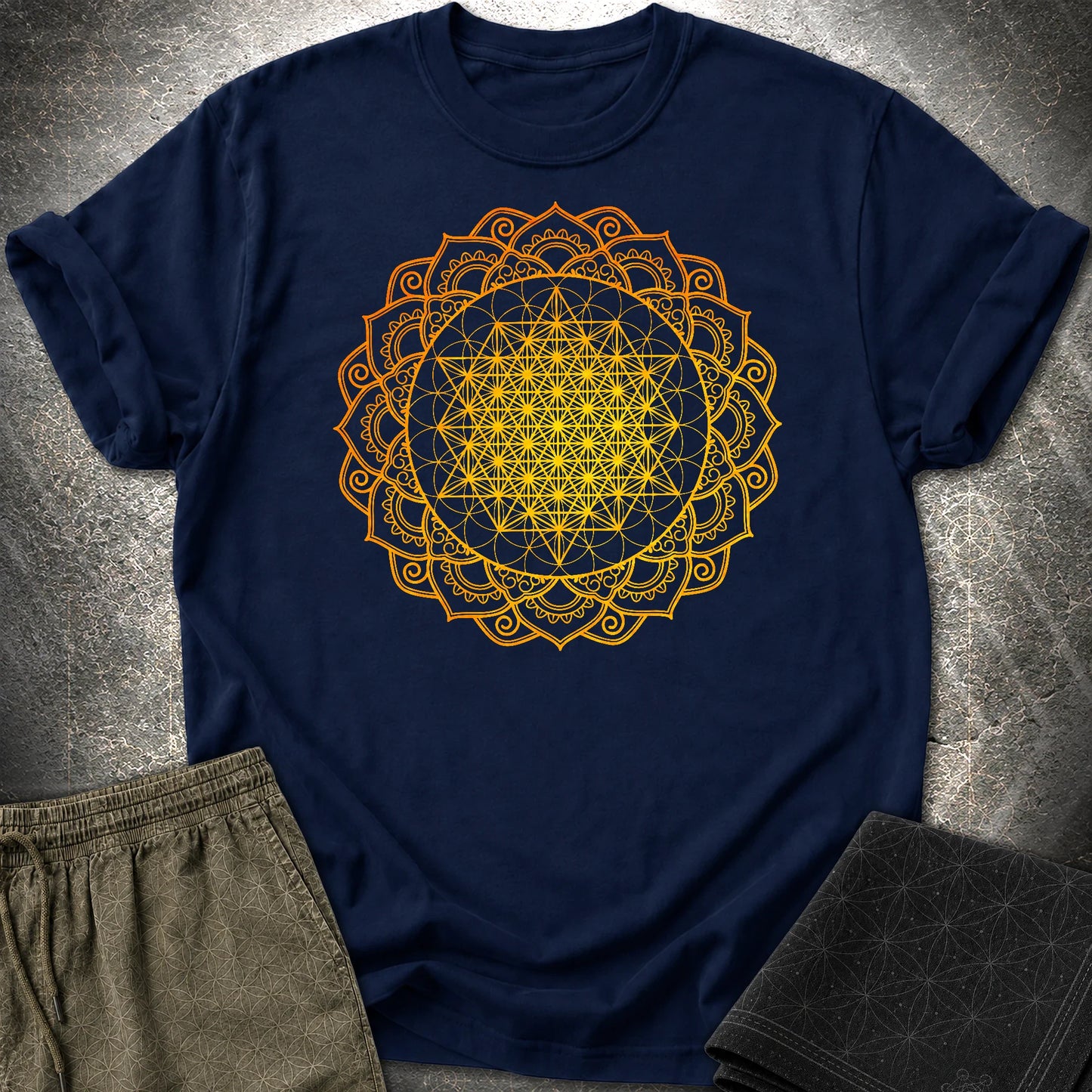 Tetrahedron Mandala T-Shirt - Tetrahedron Mandala T-Shirt - Navy
