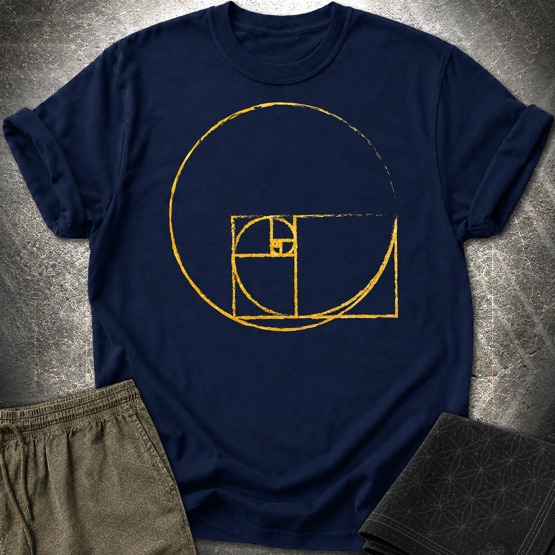 Golden Ratio Spiral Circle T-Shirt - Golden Ratio Spiral Circle T-Shirt - Navy