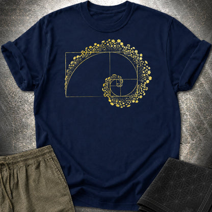 Golden Ratio Flower Spiral T-Shirt, Fibonacci Sacred Geometry Shirt, Botanical Math Graphic Tee - Golden Ratio Flower Spiral T-Shirt, Fibonacci Sacred Geometry Shirt, Botanical Math Graphic Tee - Navy