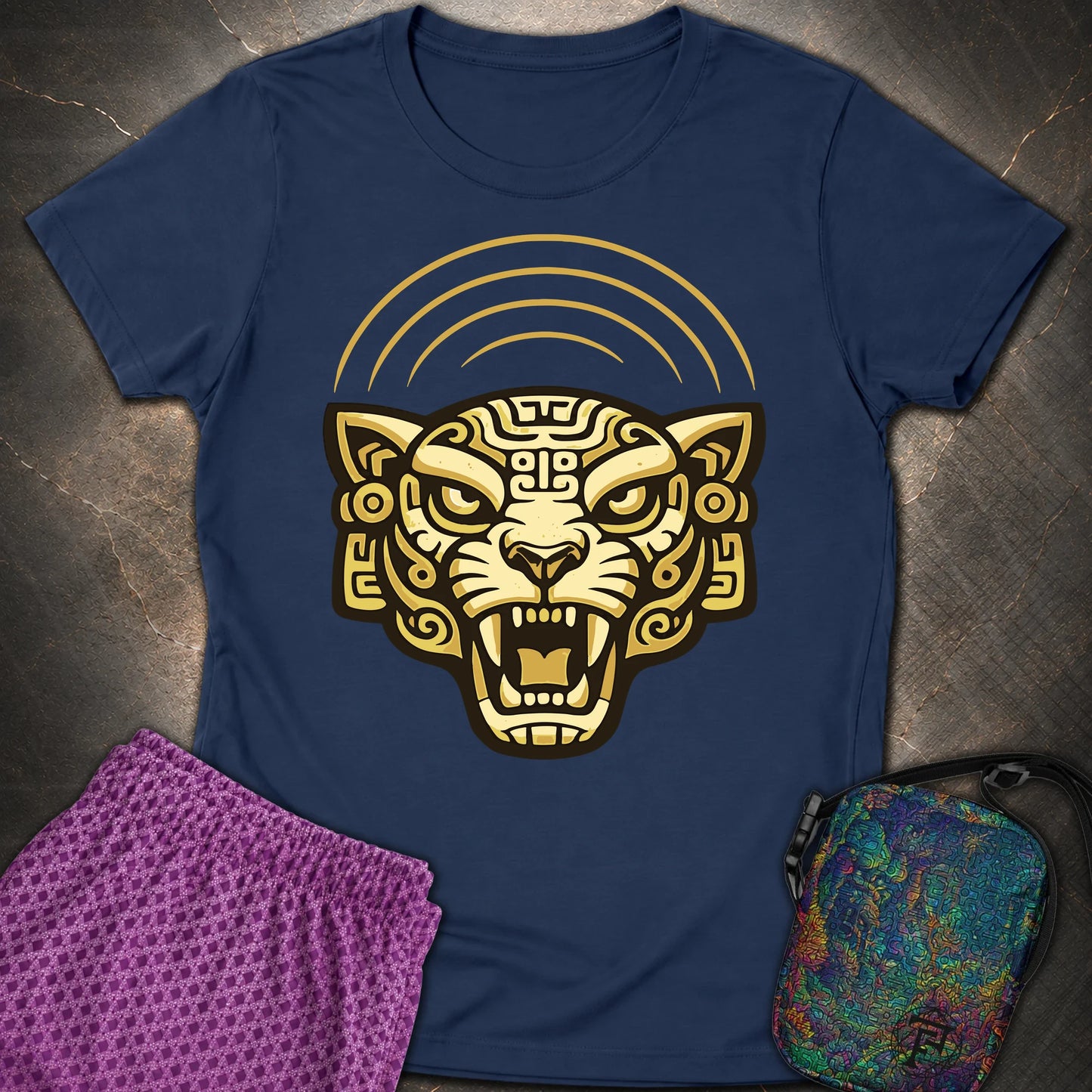Mayan Jaguar - Mayan Jaguar Womens T-Shirt - Navy