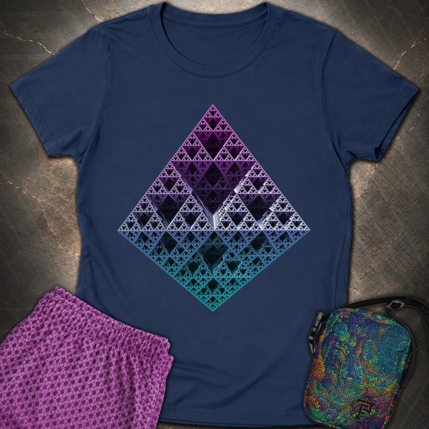 Sierpinski 3D Fractal T-Shirt - Sierpinski 3D Fractal Womens T-Shirt - Navy