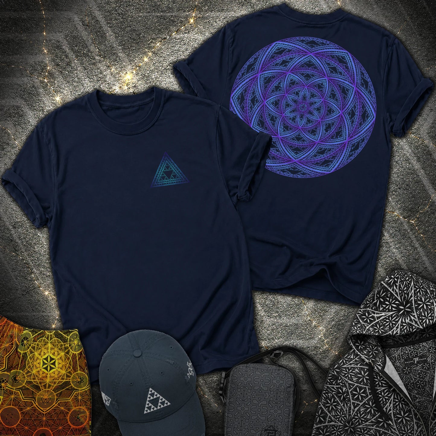 Sierpinski Seed Of Life 2 Sided T-Shirt - Sierpinski Seed Of Life 2 Sided T-Shirt - Navy