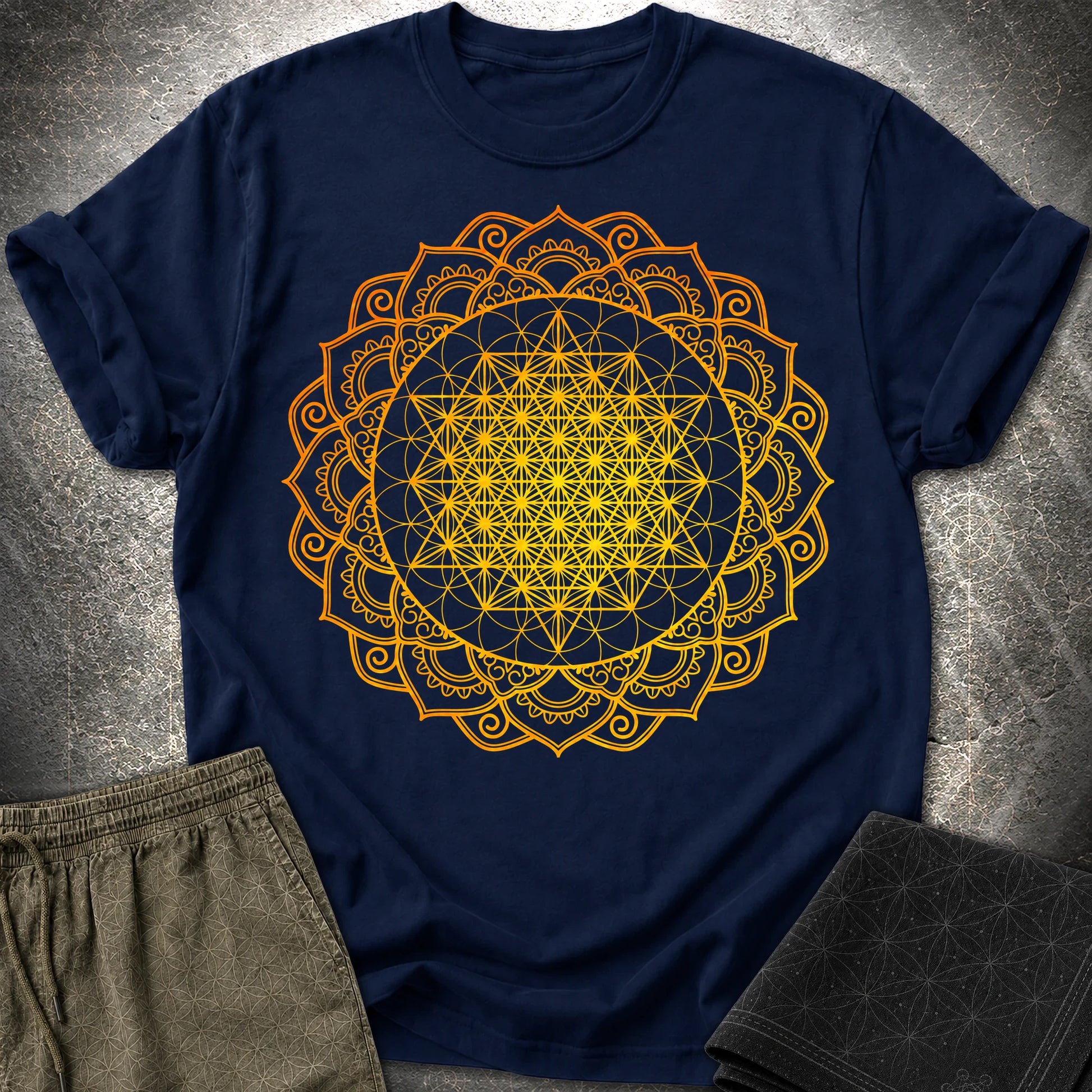Tetrahedron Mandala T-Shirt - Tetrahedron Mandala T-Shirt - Navy