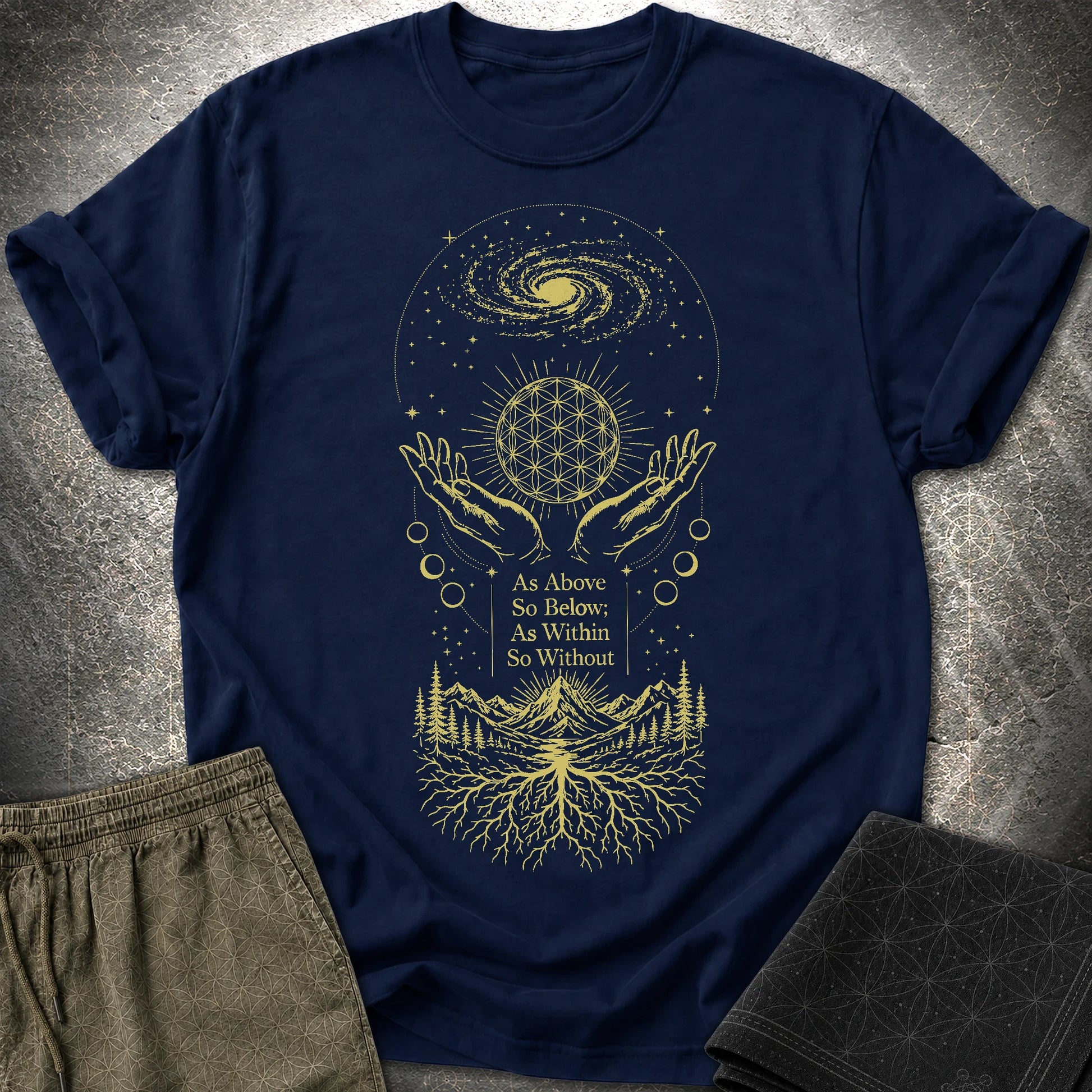 As Above So Below Flower Of Life - As Above So Below Flower Of Life T-Shirt - Navy