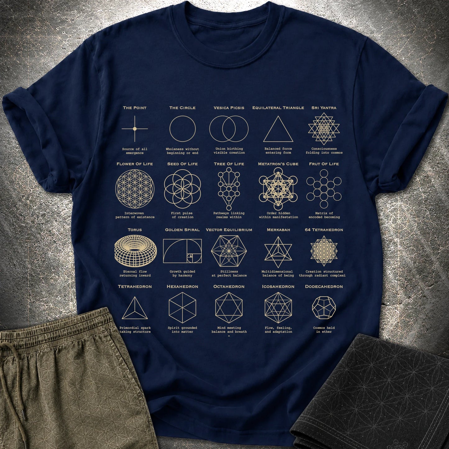 Sacred Geometry Figures Comfort T-Shirt - Sacred Geometry Figures T-Shirt - Navy