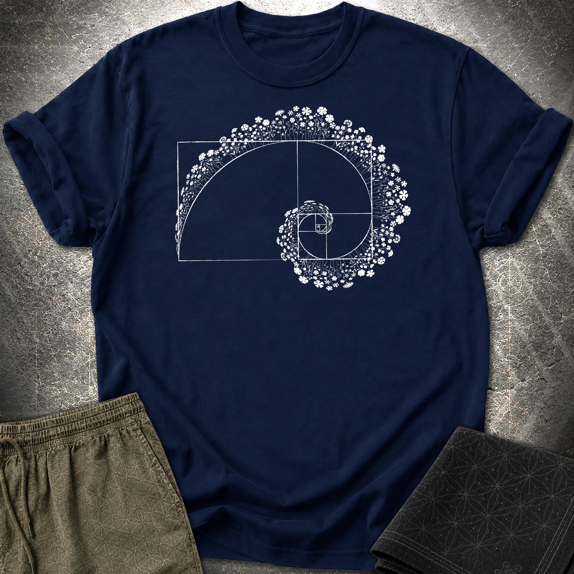 Golden Ratio Flower Spiral T-Shirt - Golden Ratio Flower Spiral T-Shirt - Navy