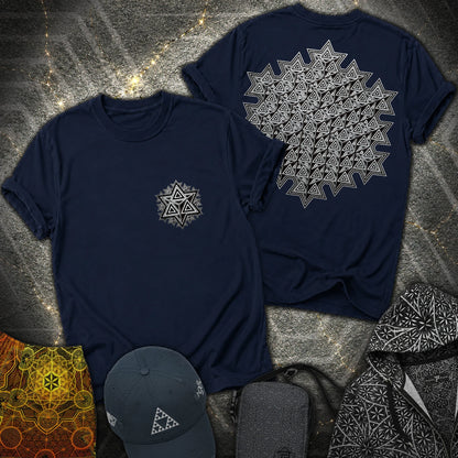 Sacred Silver Merkaba 2 Sided T-Shirt - Sacred Silver Merkaba 2 Sided T-Shirt - Navy