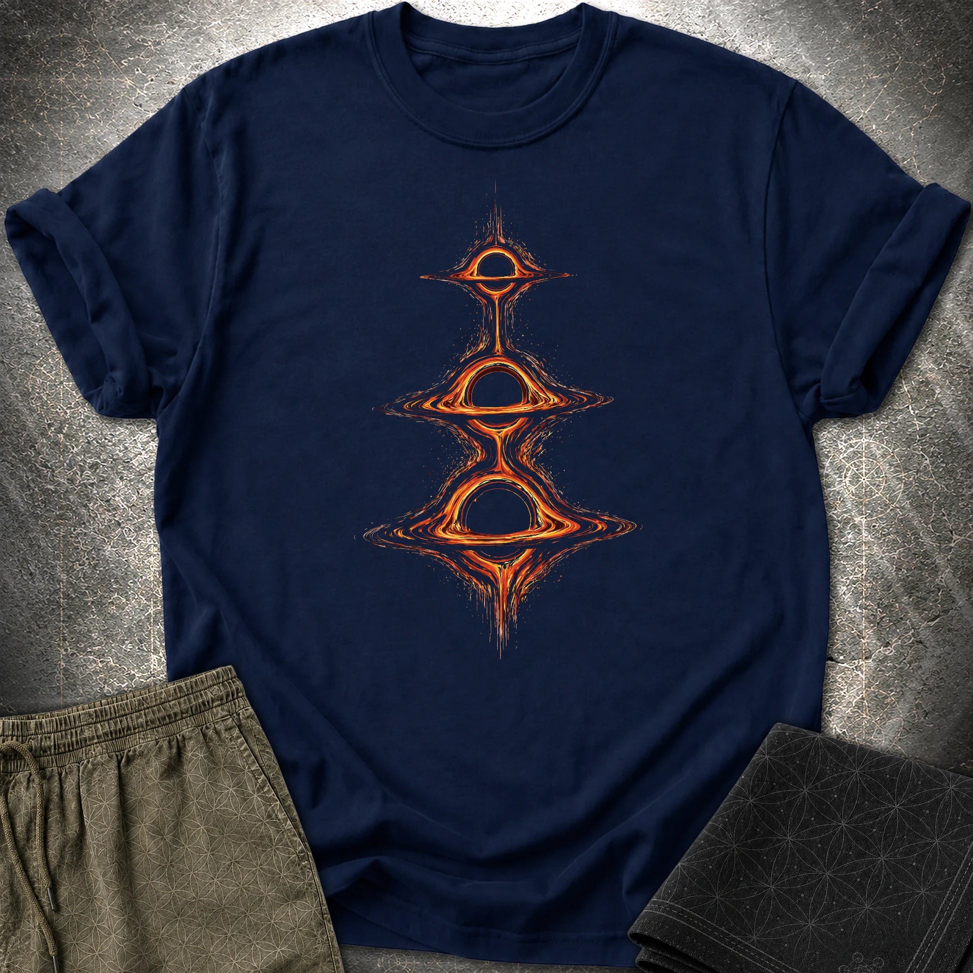 Cosmic Portals T-Shirt, Stacked Black Hole Shirt, Sci Fi Space Graphic Tee - Cosmic Portals T-Shirt, Stacked Black Hole Shirt, Sci Fi Space Graphic Tee - Navy