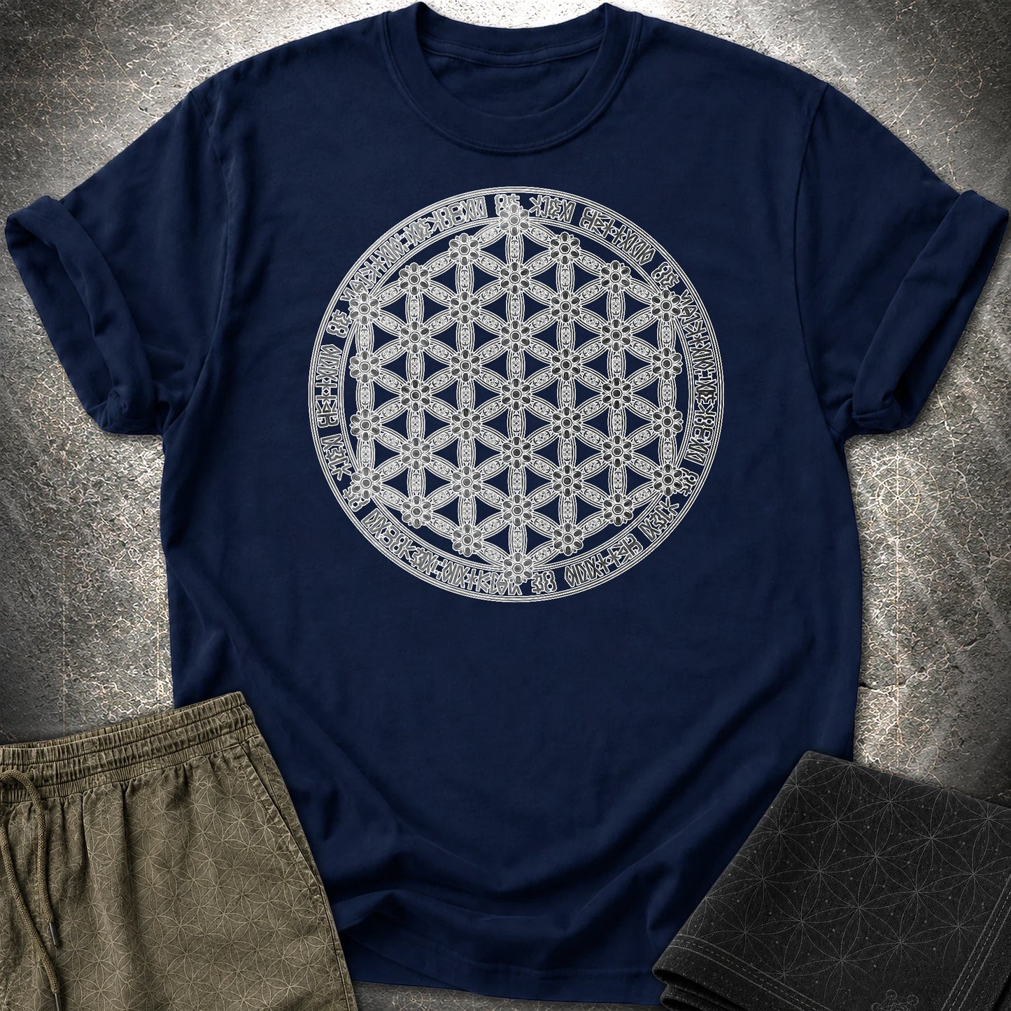 Flower Of Life Foo Lion T-Shirt - Flower Of Life Foo Lion T-Shirt - Navy