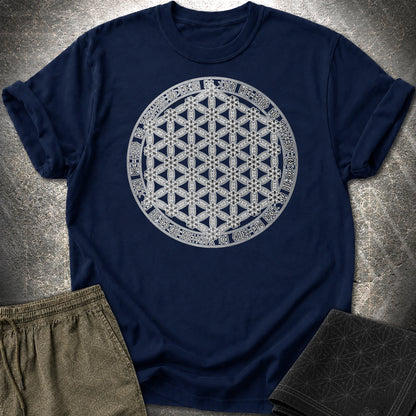 Flower Of Life Foo Lion T-Shirt - Flower Of Life Foo Lion T-Shirt - Navy