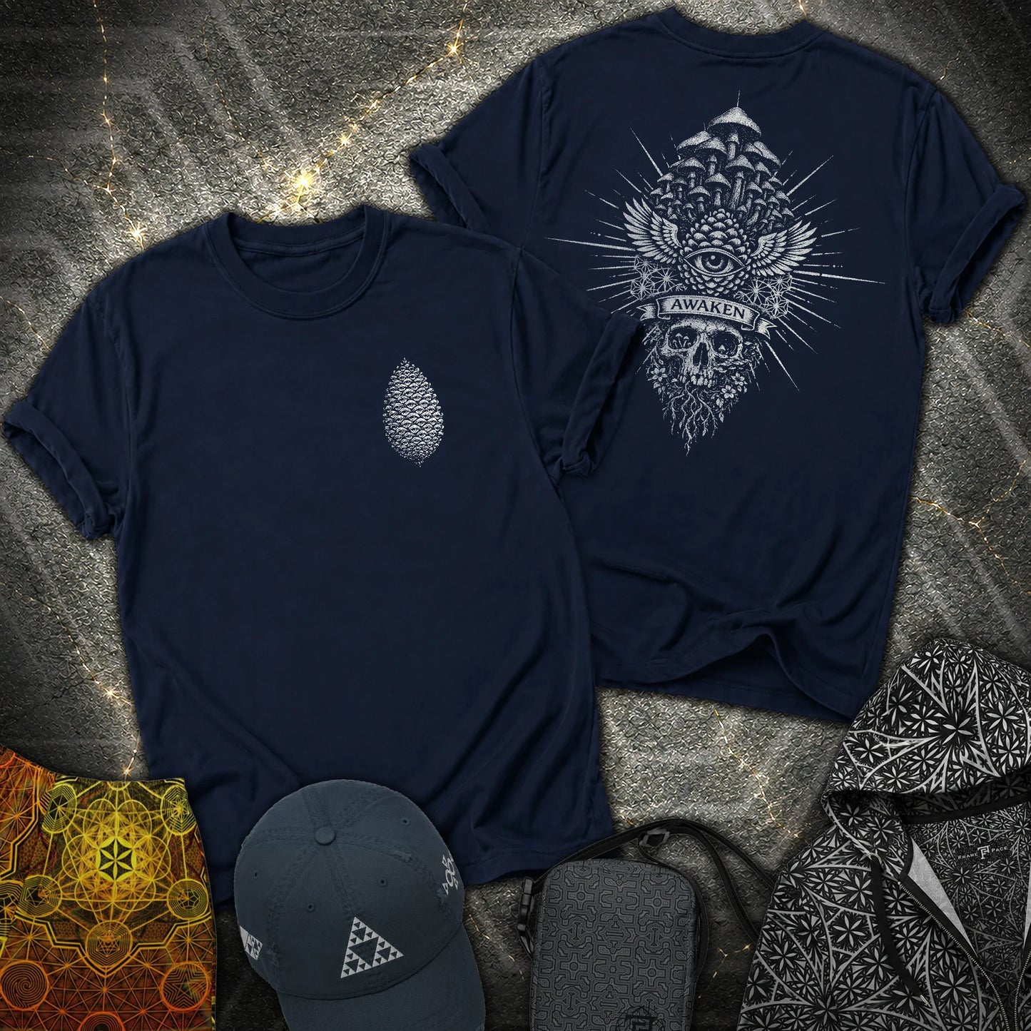 Mushroom Awakening 2 Sided T-Shirt - Mushroom Awakening 2 Sided T-Shirt - Navy
