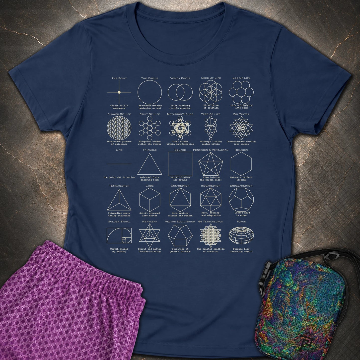 Sacred Geometry Figures Womens T-Shirt - Sacred Geometry Figures Womens T-Shirt - Navy