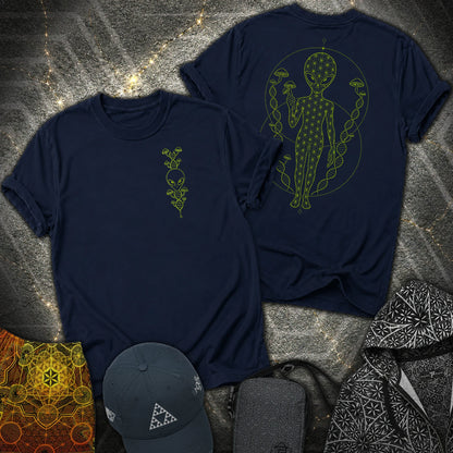 Alien Mushroom DNA 2 Sided T-Shirt - Alien Mushroom DNA 2 Sided T-Shirt - Navy
