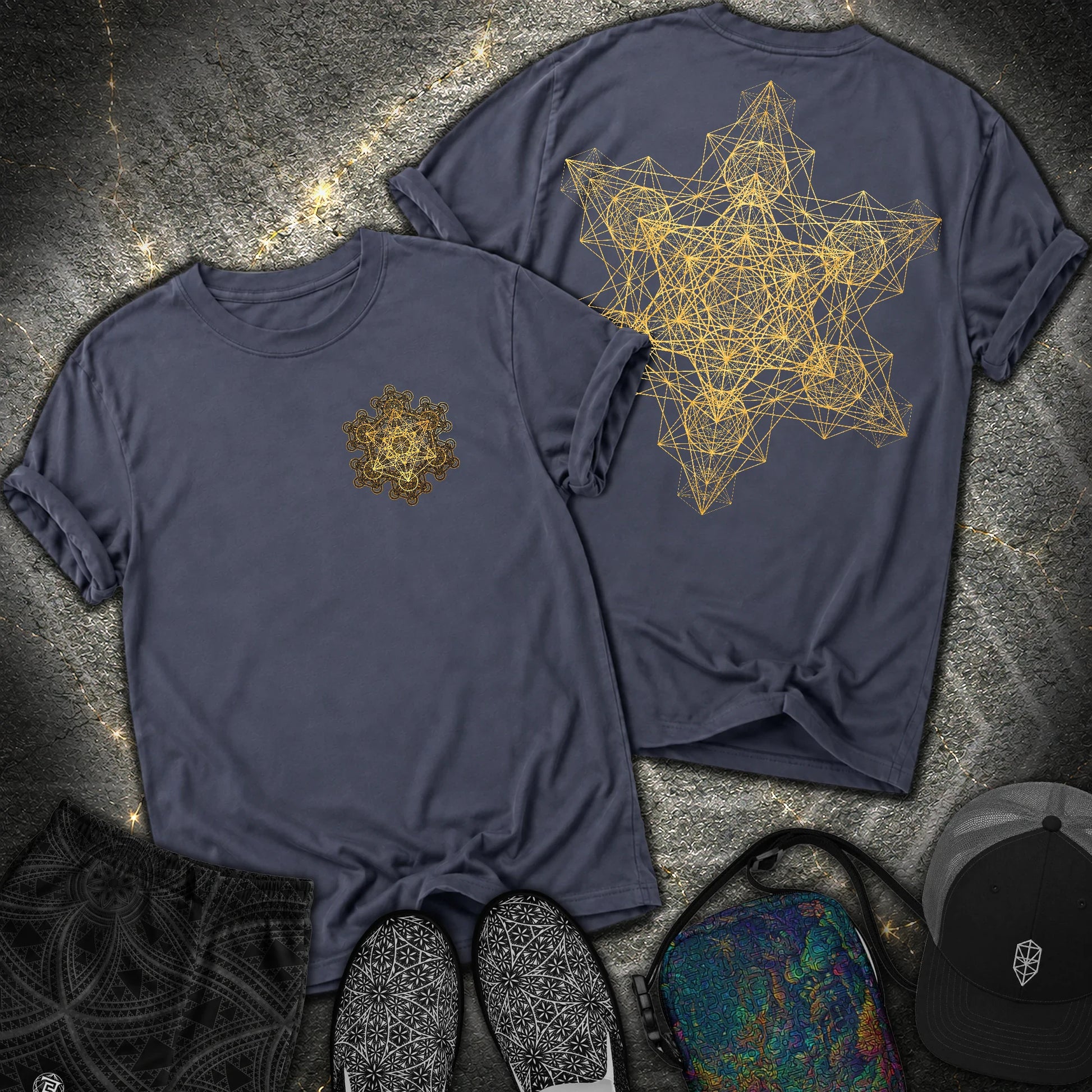 Metatron Fractal Star 2 Sided Comfort T-shirt - Metatron Fractal Star 2 Sided Comfort T-shirt - Navy
