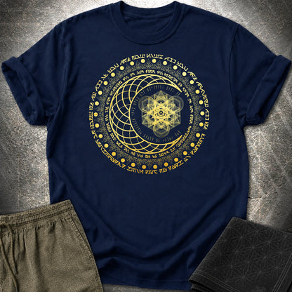 Sacred Geometry Moon Inscriptions T-Shirt - Sacred Geometry Moon Inscriptions T-Shirt - Navy