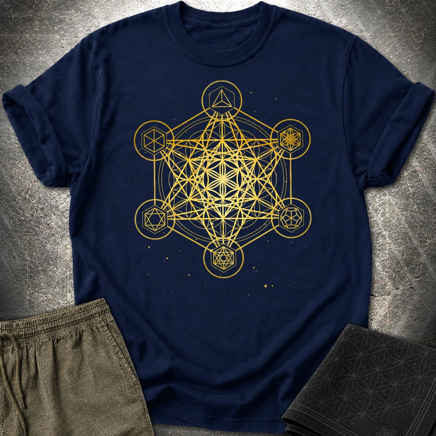 Metatron's Cube Platonic Solids T-Shirt - Metatron's Cube Platonic Solids T-Shirt - Navy