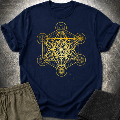 Metatron's Cube Platonic Solids T-Shirt - Metatron's Cube Platonic Solids T-Shirt - Navy