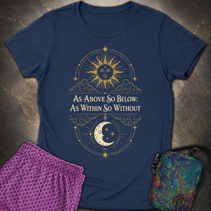 As Above So Below Sun Moon Colored - As Above So Below Sun Moon Colored Womens T-Shirt - Navy