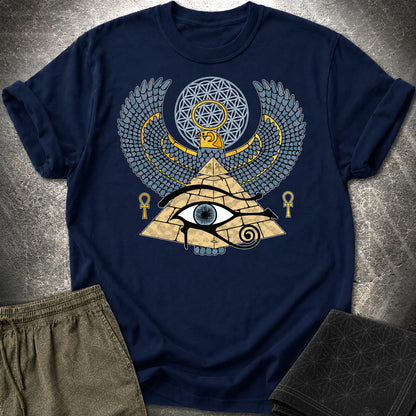 Horus Flower Of Life Egypt T-Shirt - Horus Flower Of Life Egypt T-Shirt - Navy