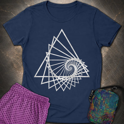 Spiralling Triangle Geometric T-Shirt - Spiralling Triangle Geometric Womens T-Shirt - Navy