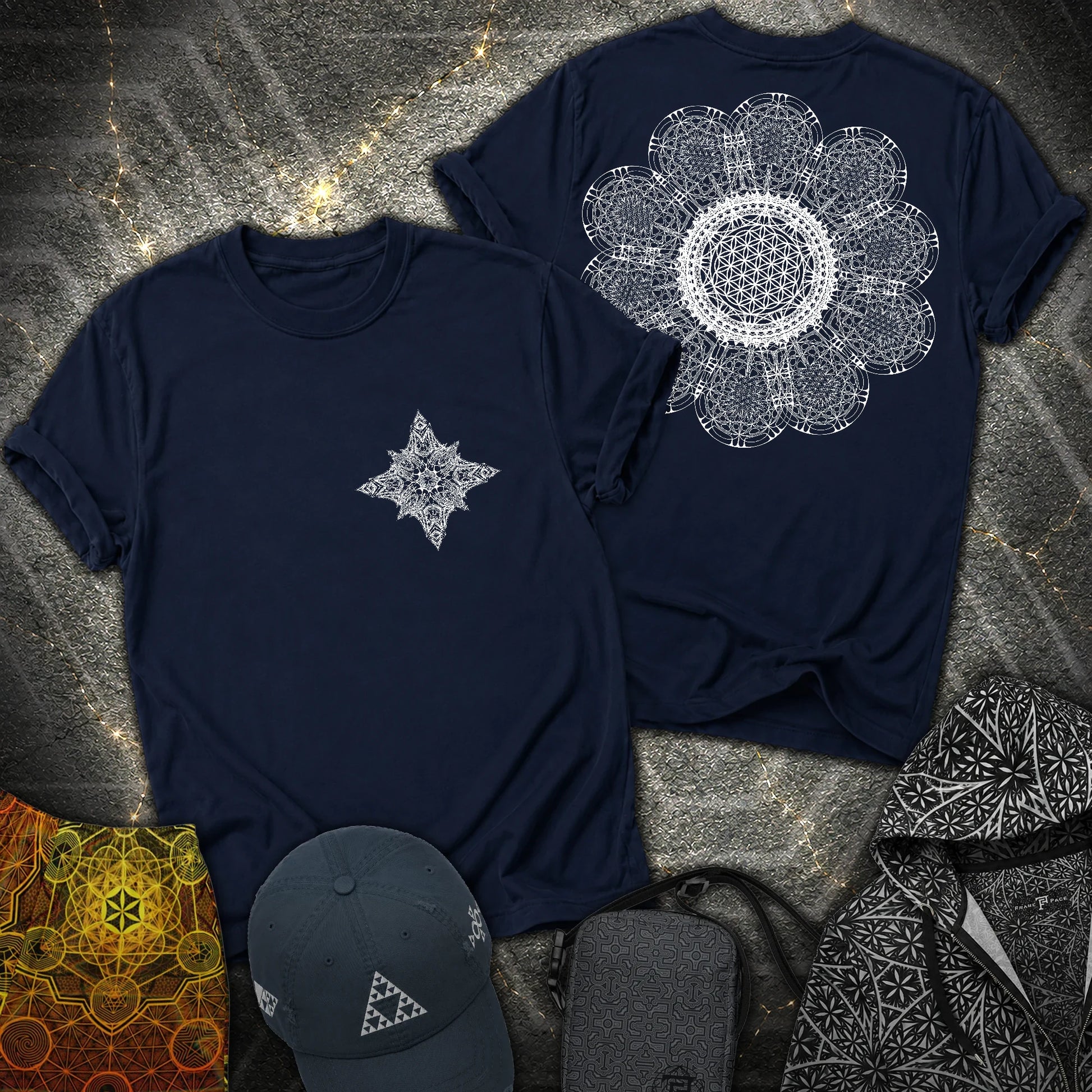 Geometric Flower 2 Sided T-Shirt - Geometric Flower 2 Sided T-Shirt - Navy