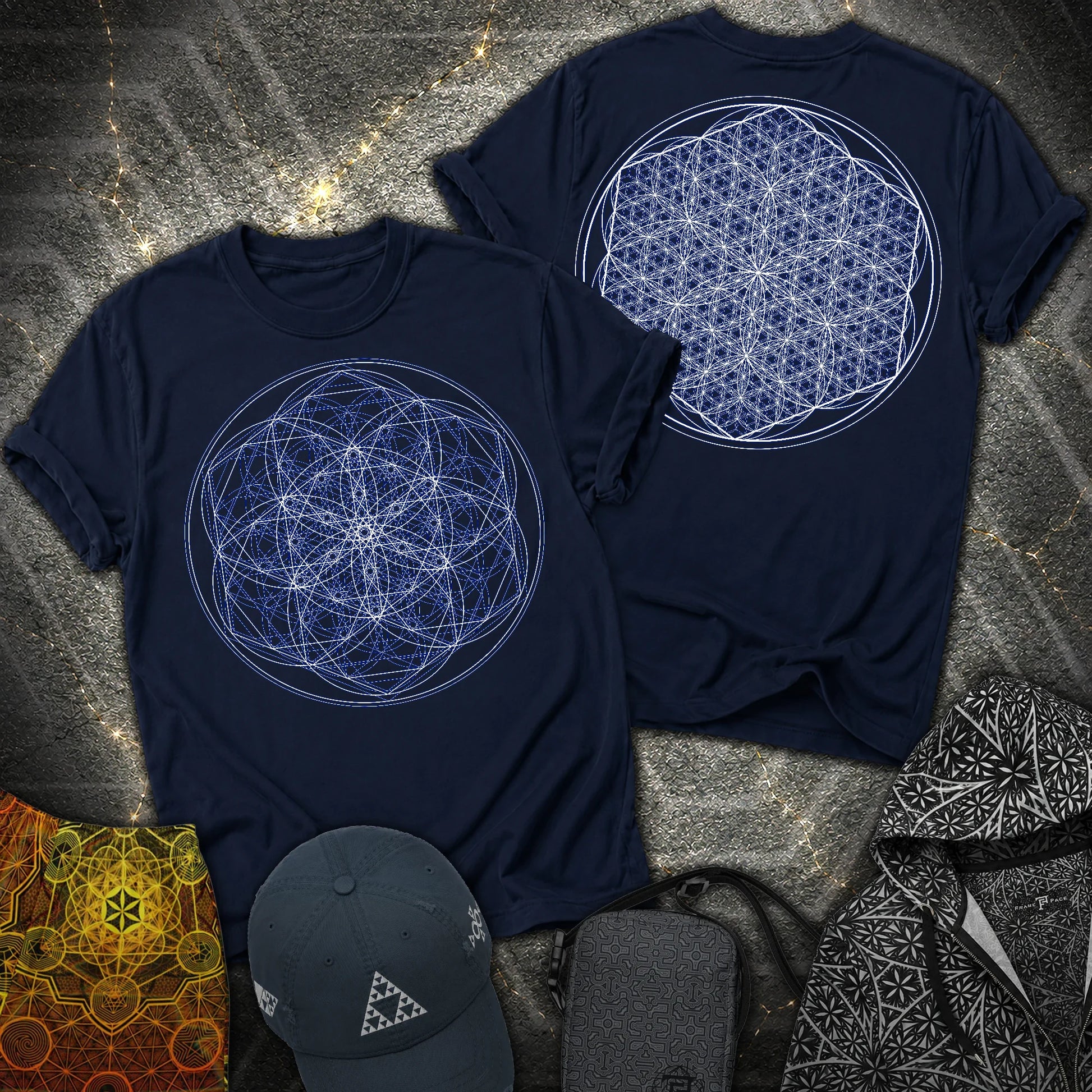 Sacred Flower Grids - Sacred Flower Grids 2 Sided T-Shirt - Navy