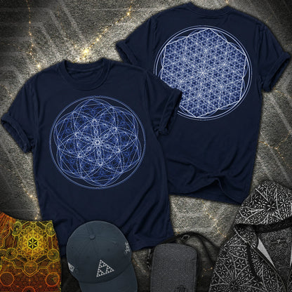 Sacred Flower Grids - Sacred Flower Grids 2 Sided T-Shirt - Navy