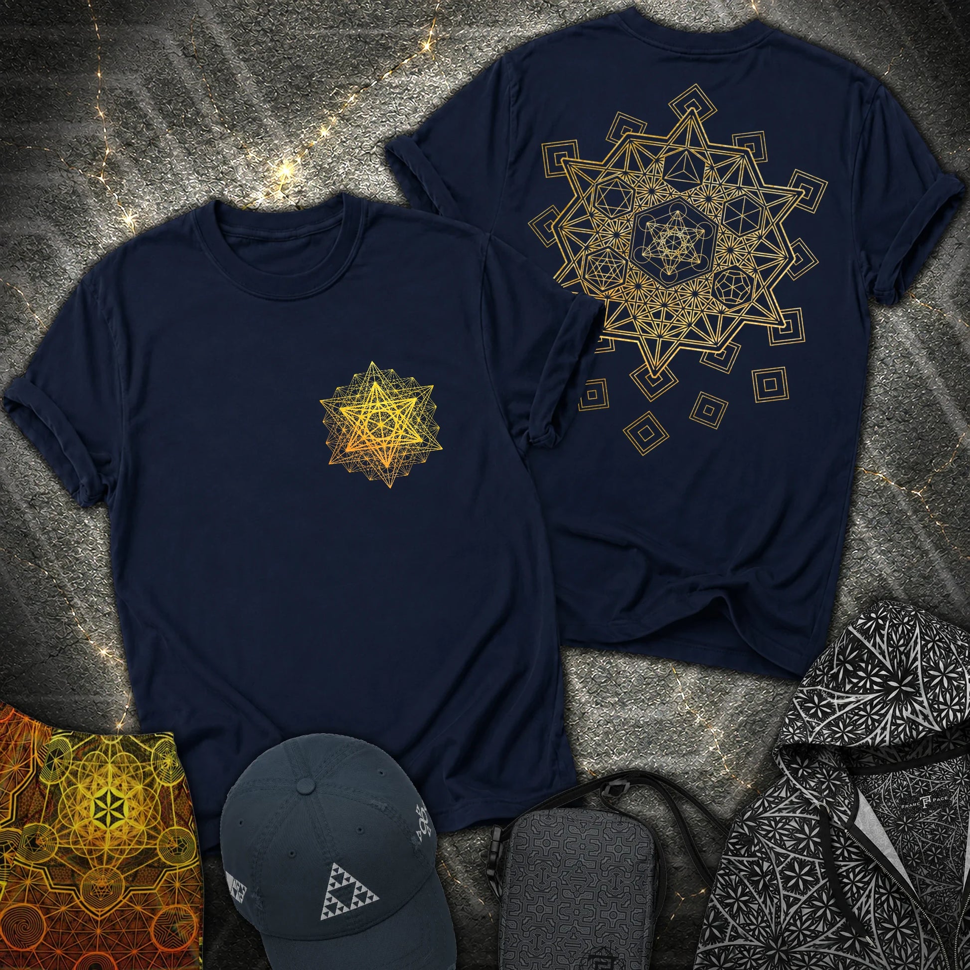 Metatron Platonic Solids 2 Sided T-Shirt - Metatron Platonic Solids 2 Sided T-Shirt - Navy