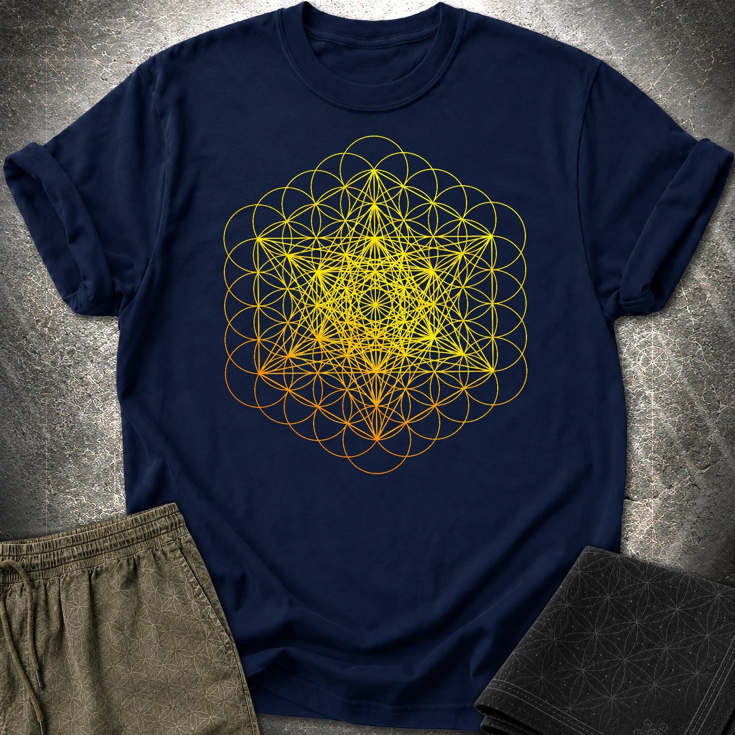 Metatron's Cube on Flower Of Life T-Shirt - Metatron's Cube on Flower Of Life T-Shirt - Navy