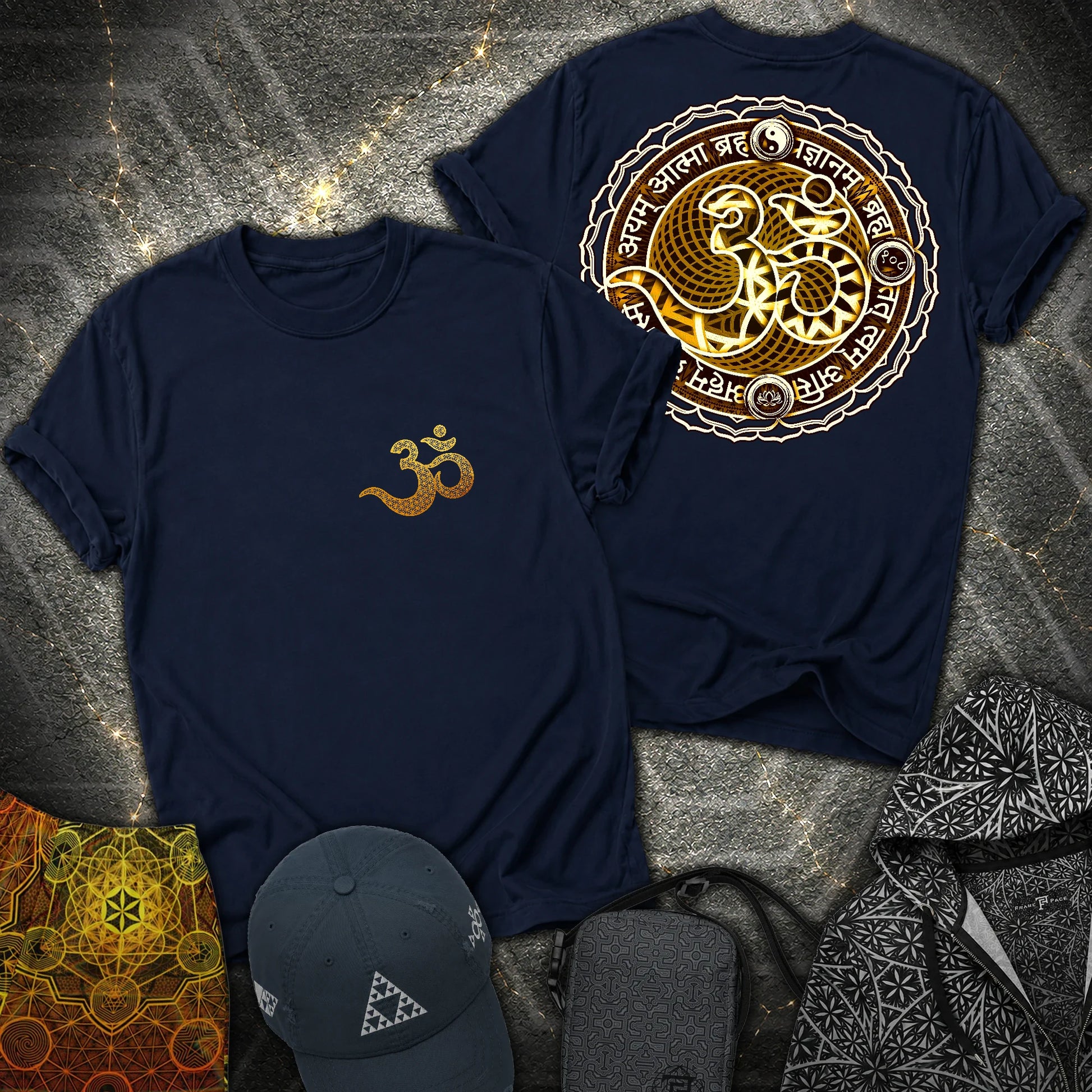 Ohm Sanskrit Scriptures 2 Sided T-Shirt - Ohm Sanskrit Scriptures 2 Sided T-Shirt - Navy
